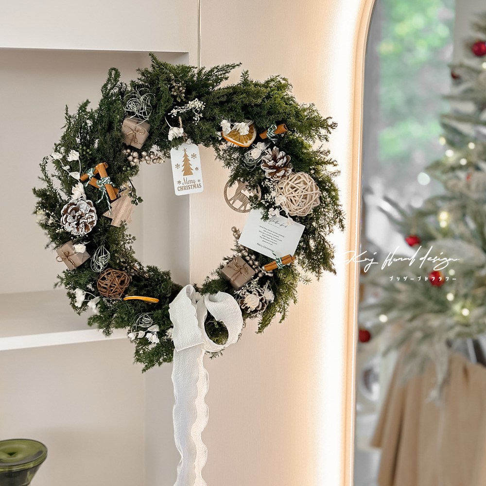 巨美不凋花聖誕花圈・附禮盒