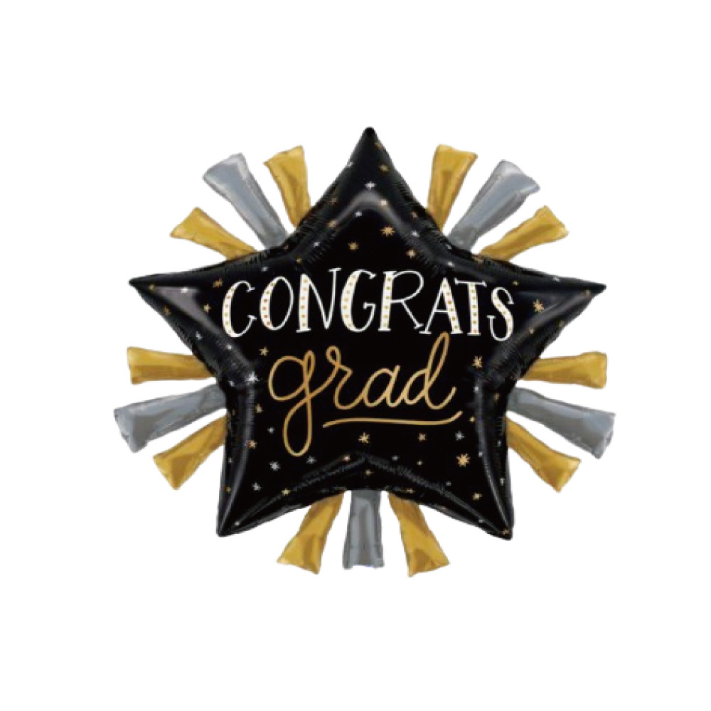 畢業黑金彩帶星星鋁箔氣球
