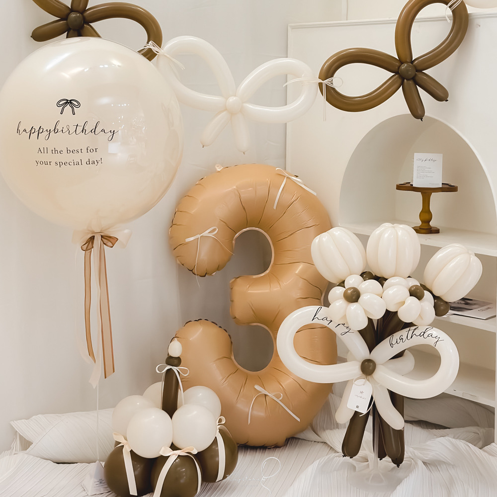 韓式蝴蝶結氣球花組合（韓式蝴蝶結＆歲數＆蛋糕＆五朵氣球花＆空飄波波）
