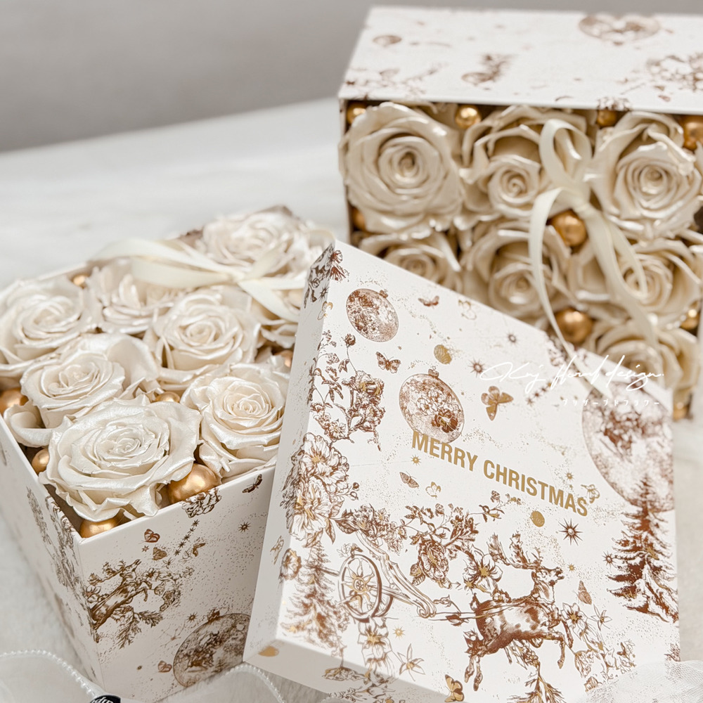 聖誕星耀頂級玫瑰花盒・雪耀白