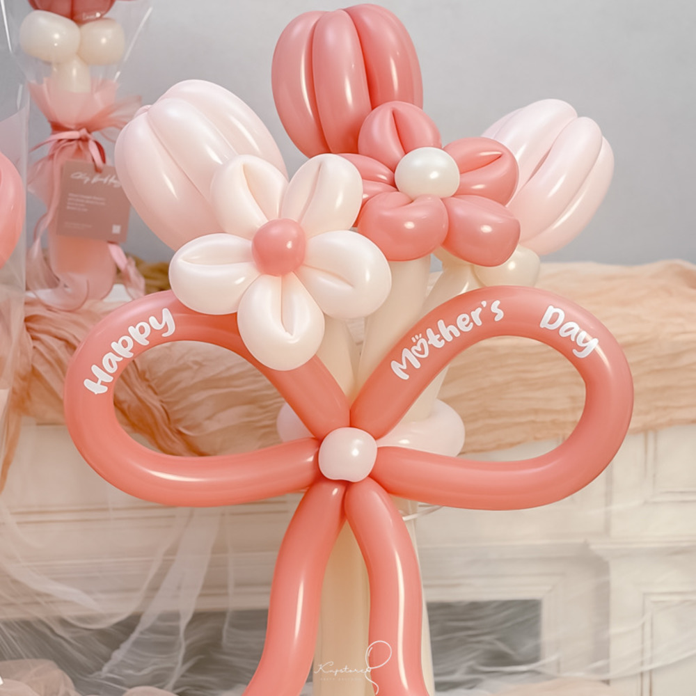 【母親節限定】暖茶霧粉系列．櫻花氣球花束