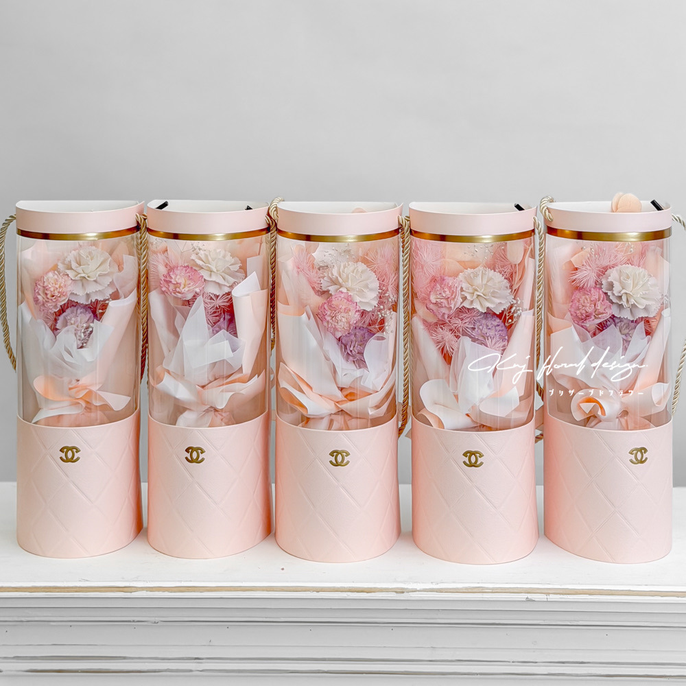 康乃馨乾燥手提花盒－溫柔粉