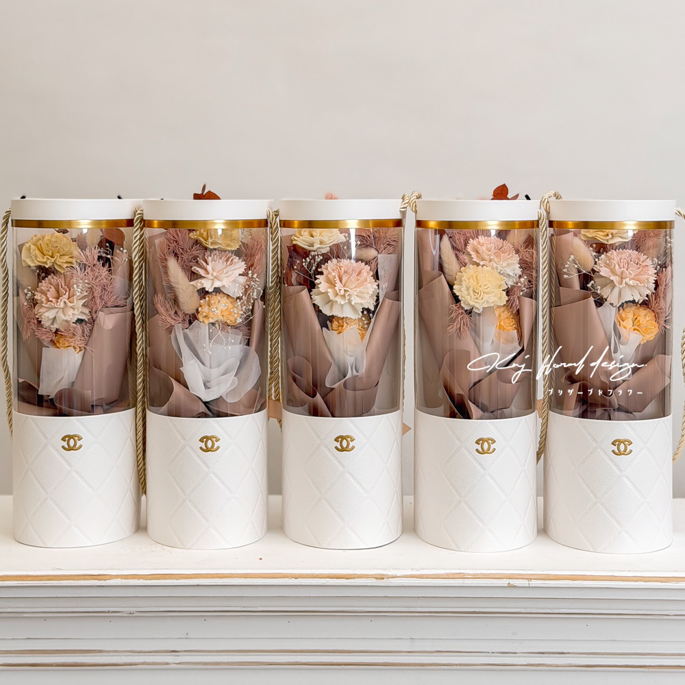 康乃馨乾燥手提花盒－香檳金