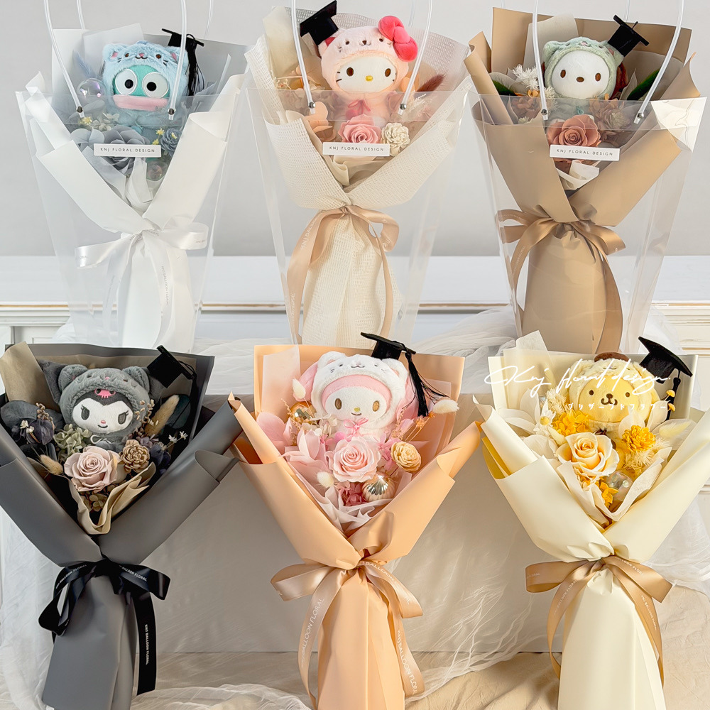 韓式三麗鷗畢業永生花束（附提袋）
