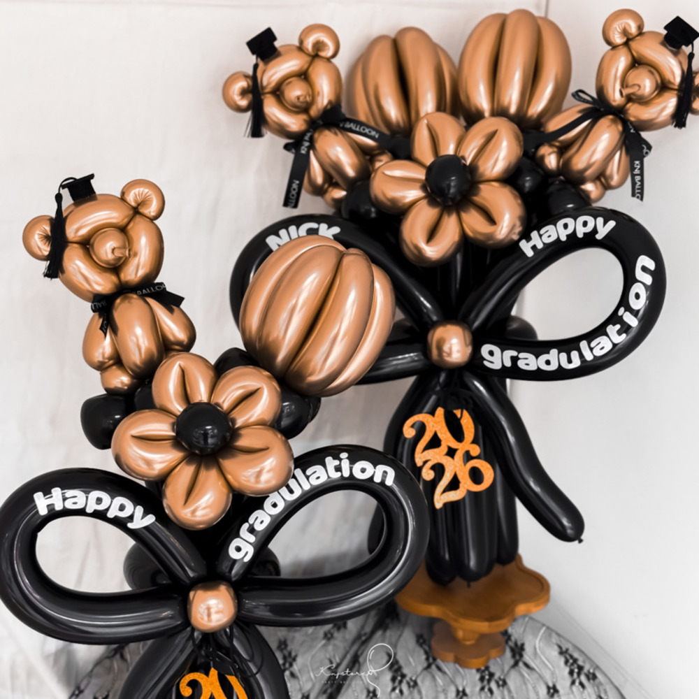 【畢業季限定】小熊畢業氣球花束．黑金色