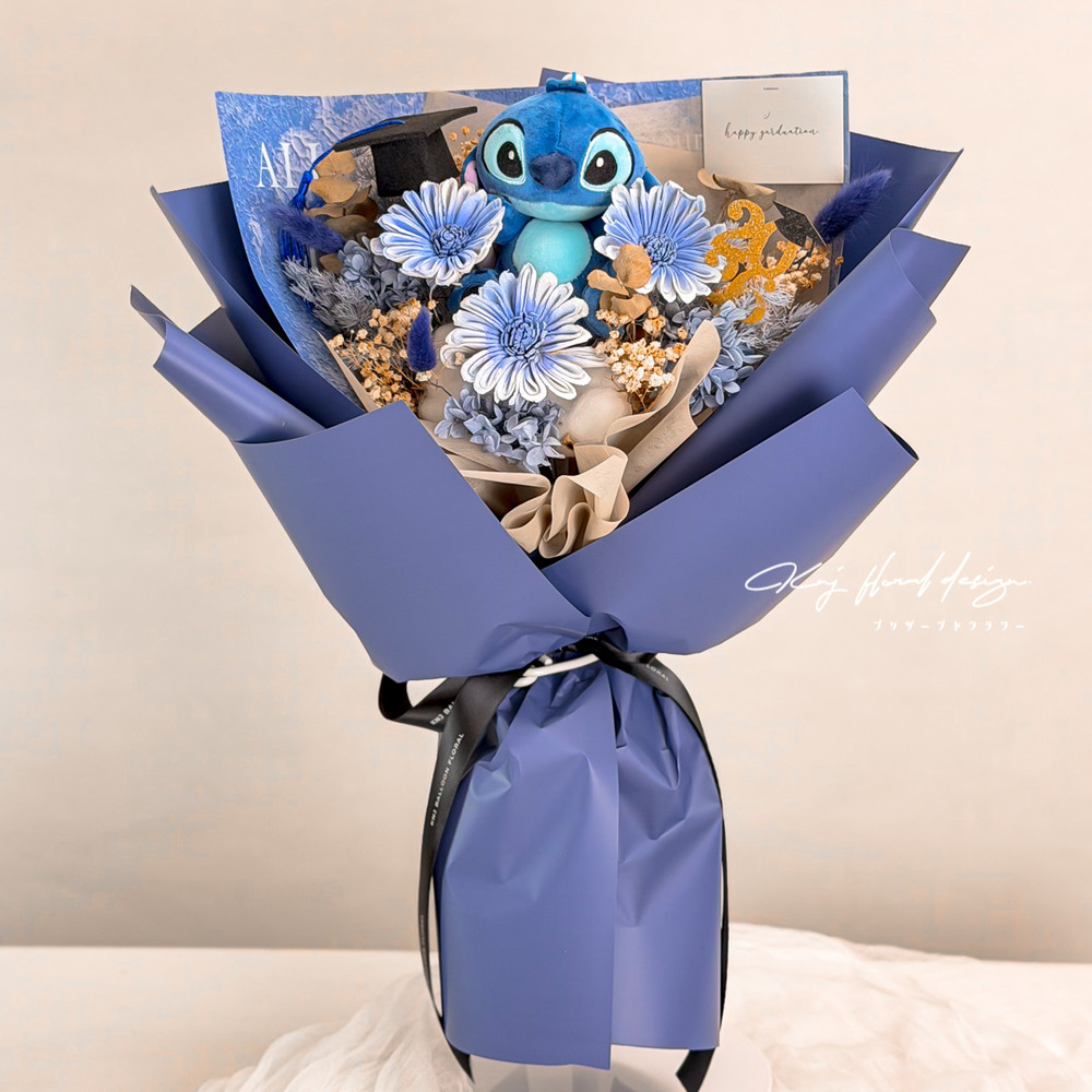 【史迪奇】畢業乾燥花束－星空藍