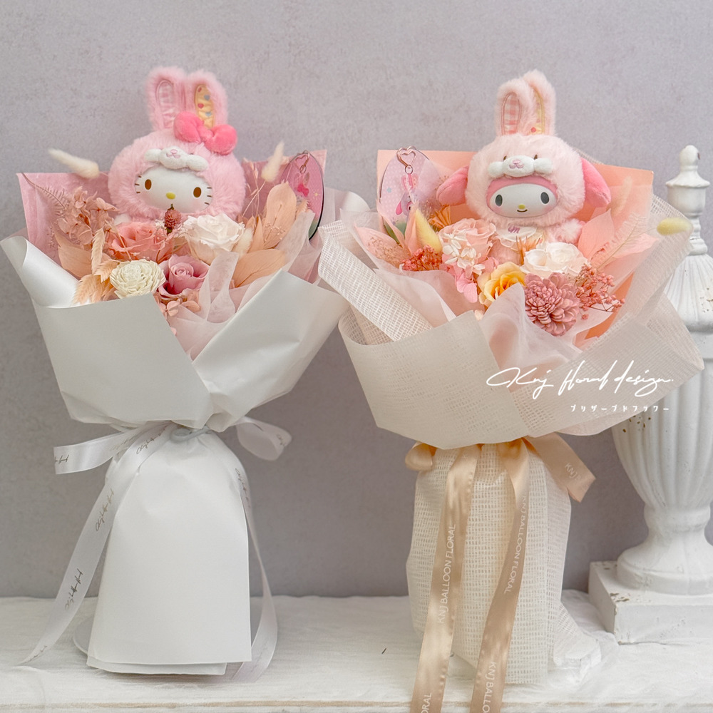 Kitty × 美樂蒂 粉色系永生花束