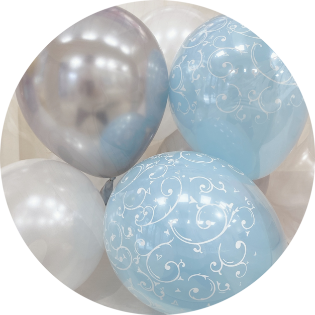 金屬銀＋珠光白＋淺藍花紋