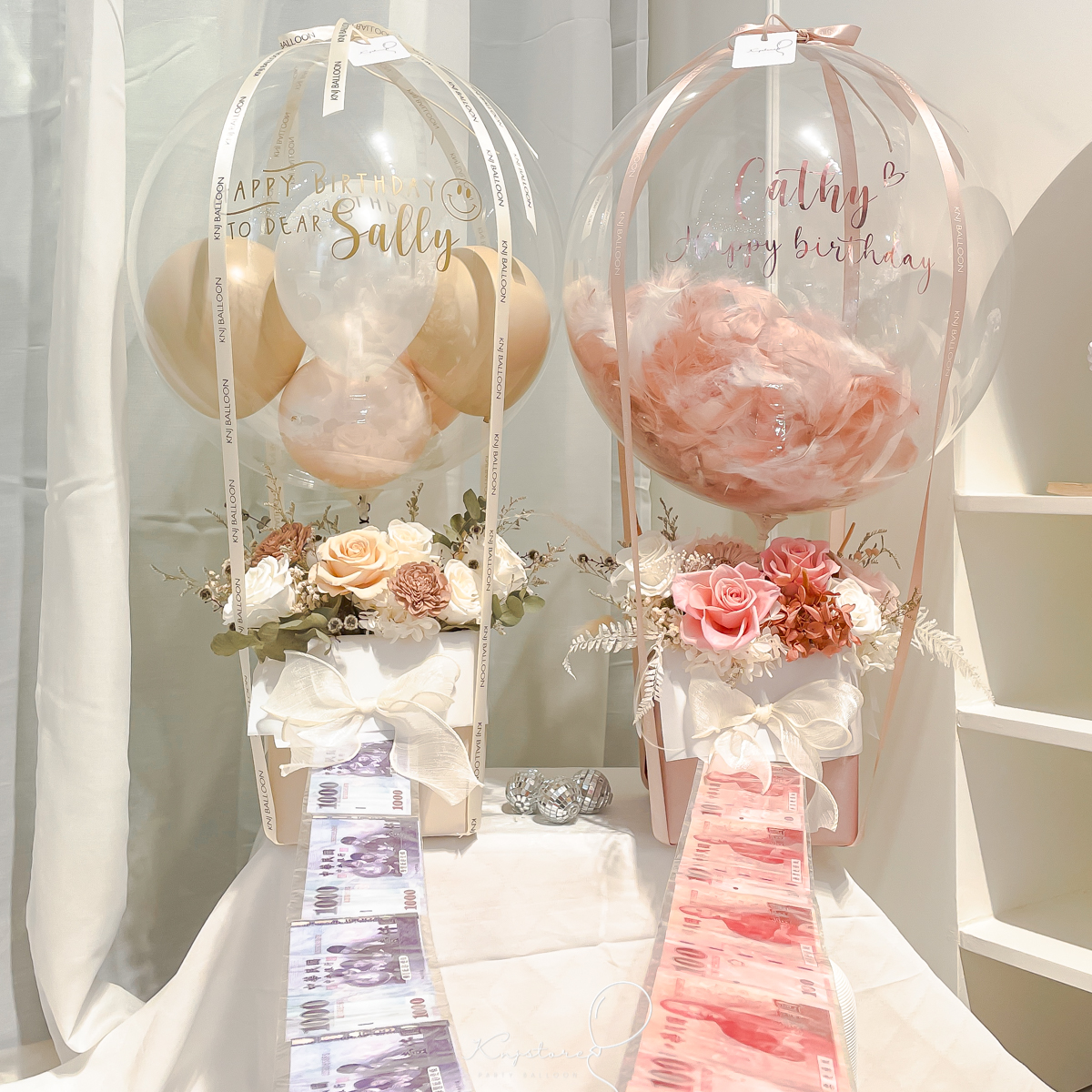 驚喜鈔票熱氣球永生花禮