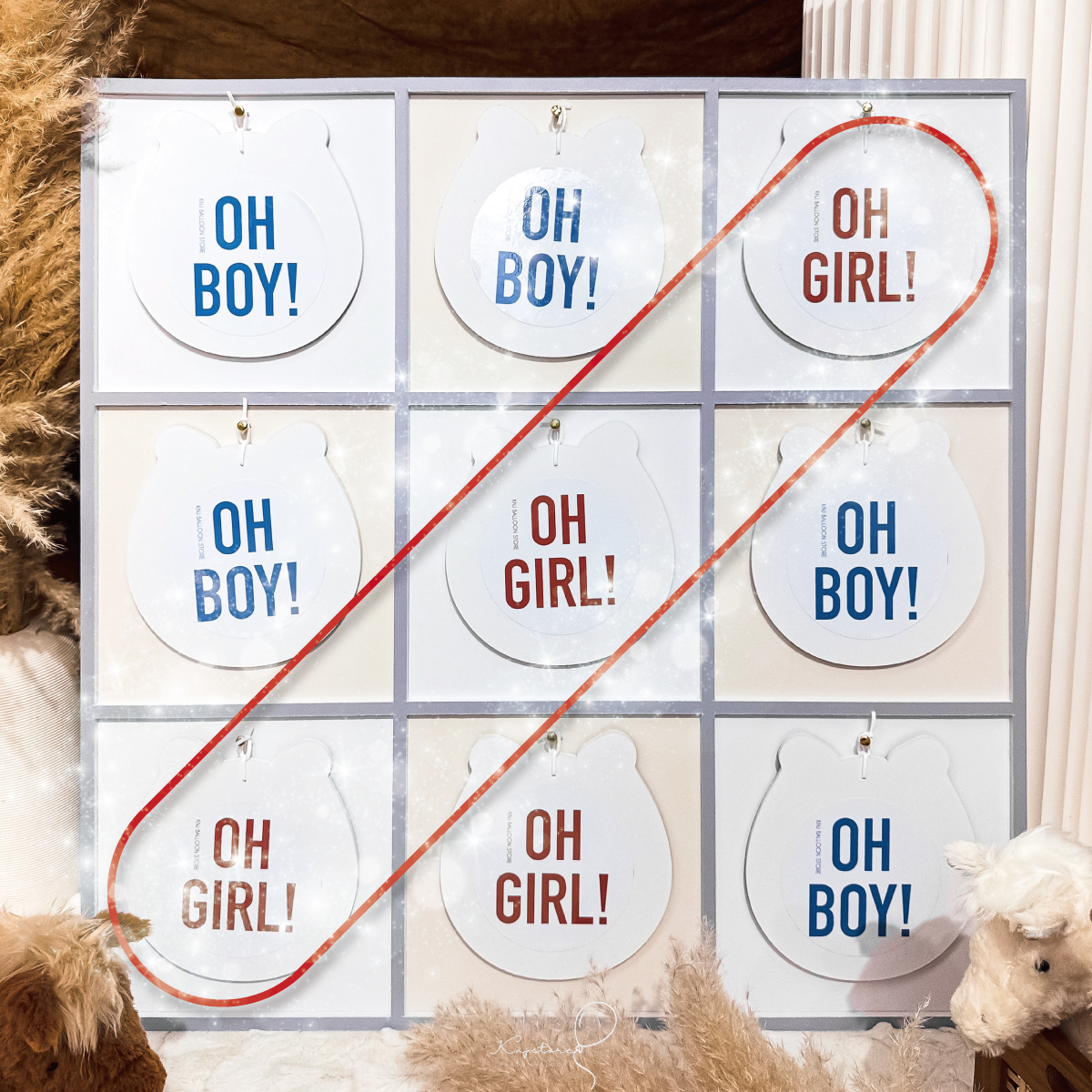 馬寶寶專屬性別揭曉翻翻板,Gender Reveal 創意九宮格連線互動設計