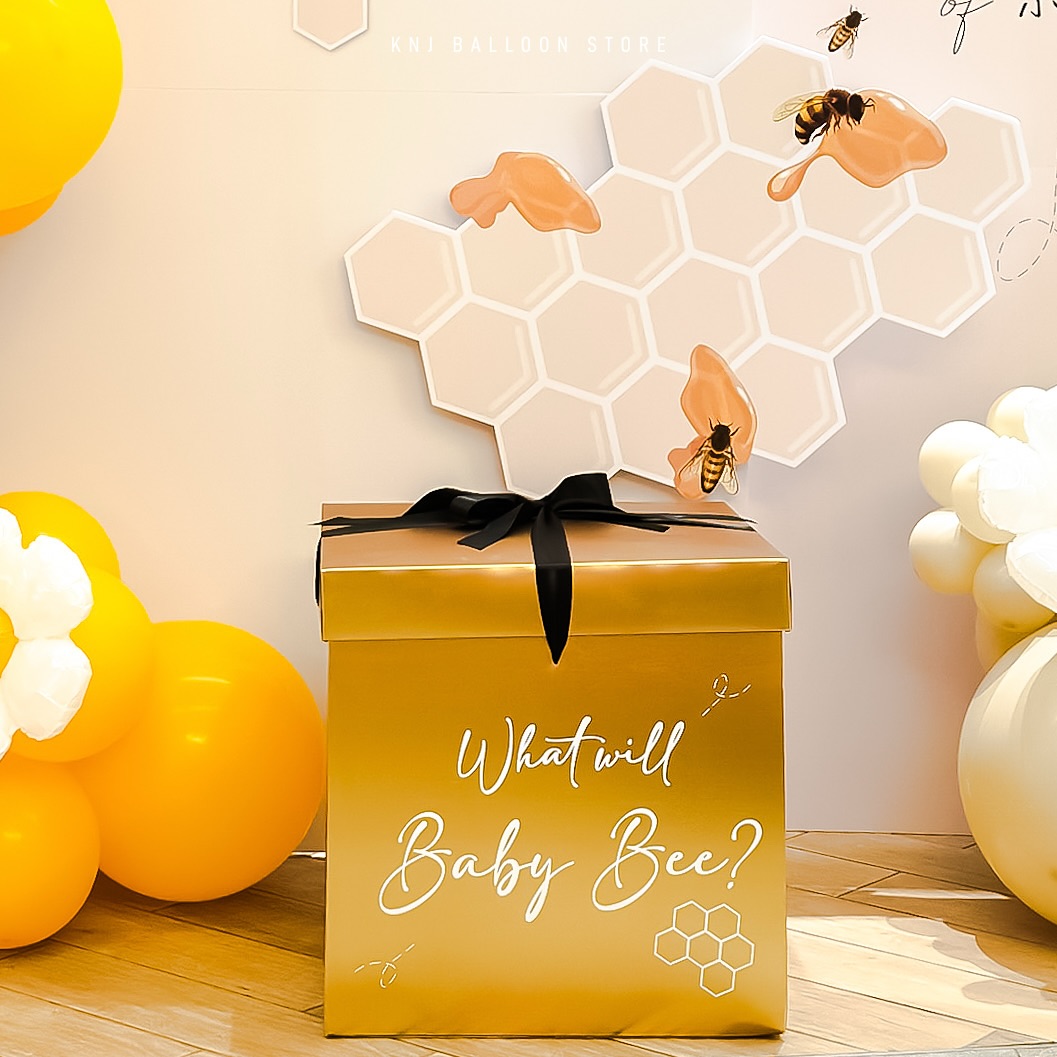 寶寶性別揭曉金色驚喜箱佈置,創意派對道具與氣球設計 KNJ Balloon Store