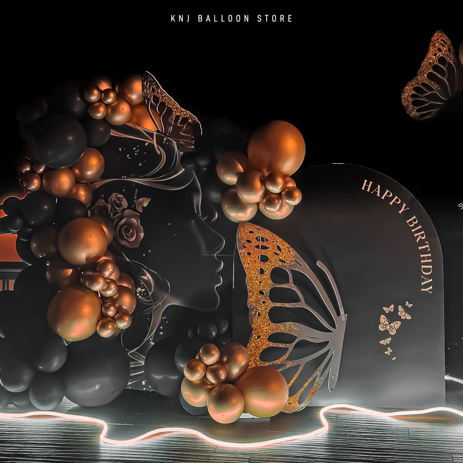 招待所氣球佈置實景，現代金屬蝴蝶主題慶生，台中 Knj Balloon Store 推薦