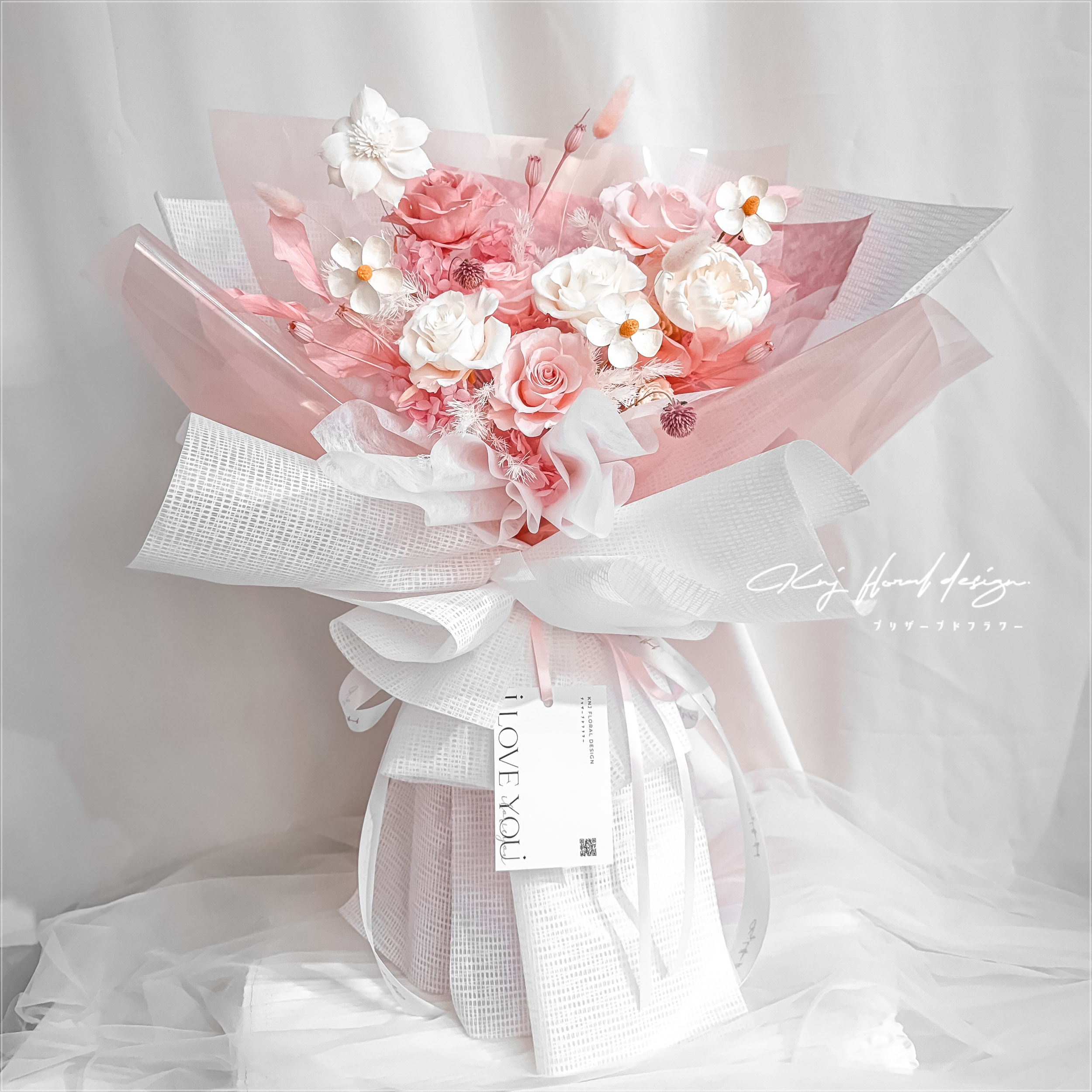 粉紅緋戀 六朵永生玫瑰花束