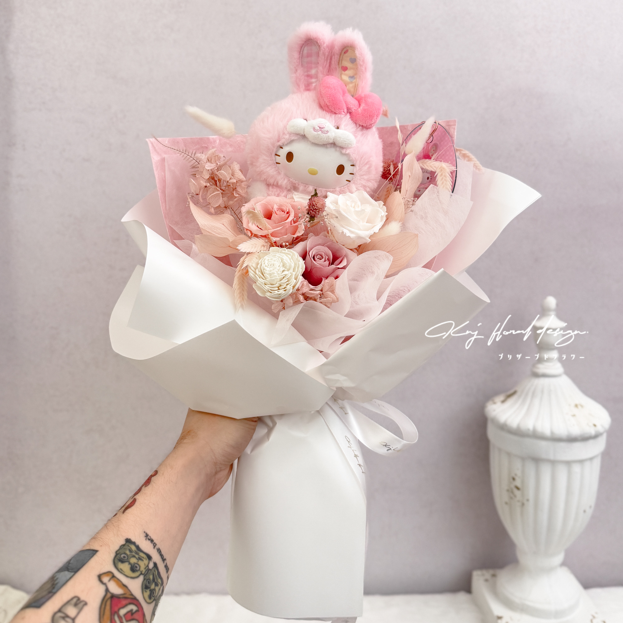 Kitty × 美樂蒂 粉色系永生花束