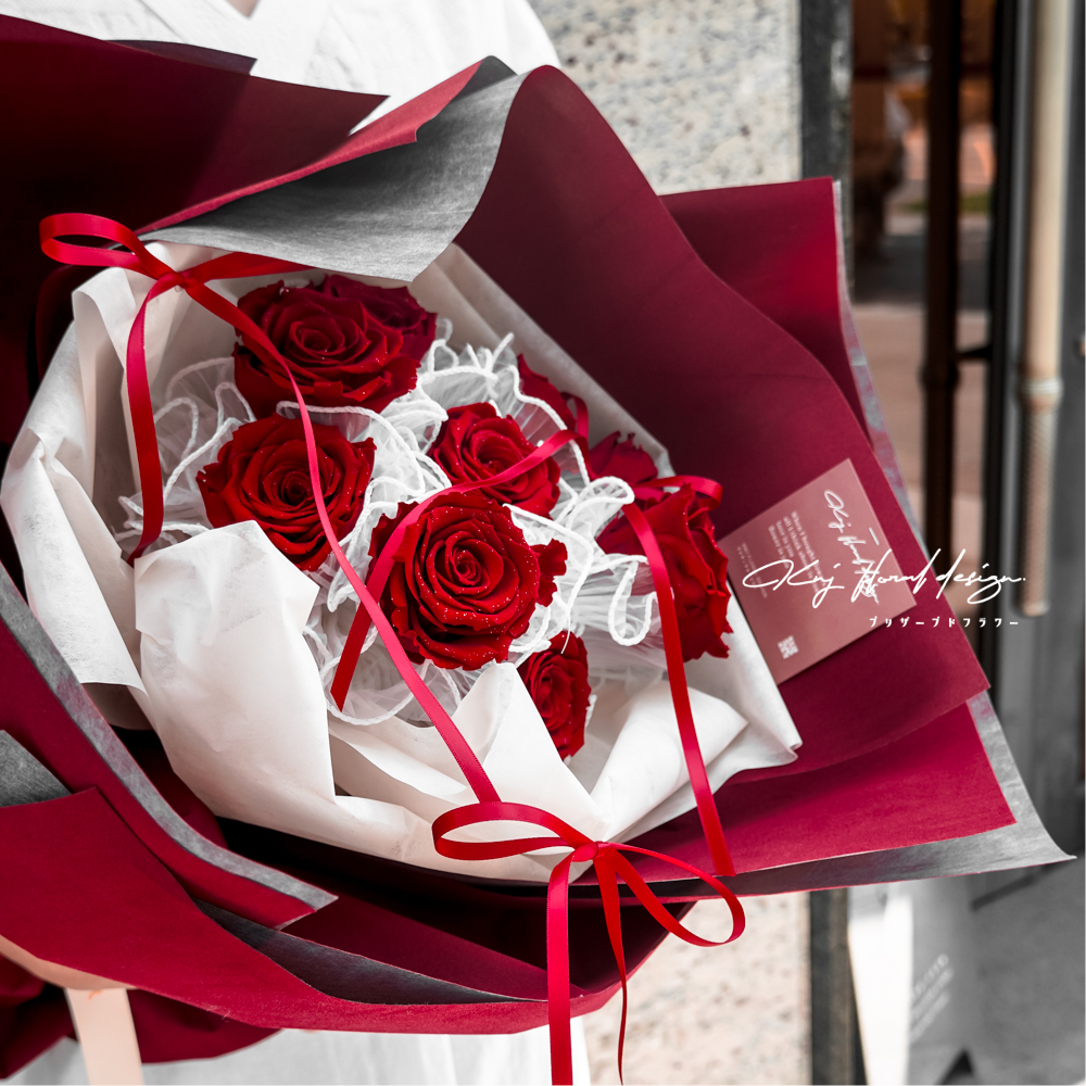紅絲絨．九朵永生玫瑰花束