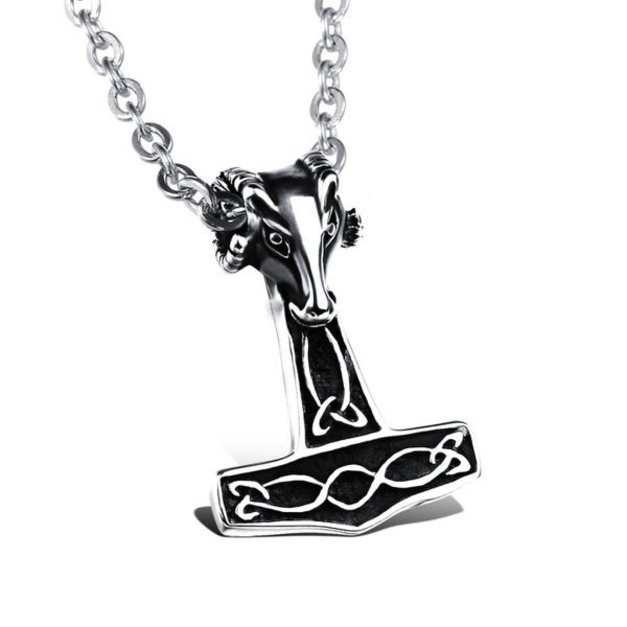 羊頭雷神之锤鈦鋼男士吊墜