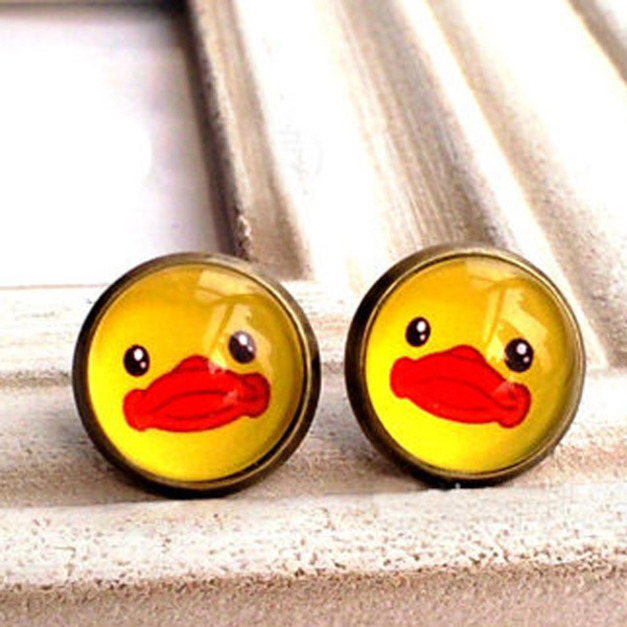 復古時光黃色小鴨子寶石耳環