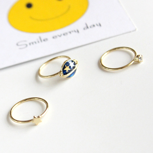 日系宇宙星球寶石戒指-三件組