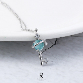 藍色希望星球宇宙之鑰純銀項鍊