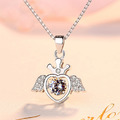 高級925純銀天使心女神鑲鑽鎖骨項鍊
