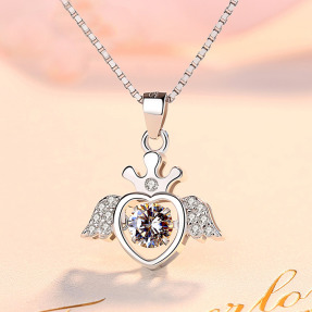 高級925純銀天使心女神鑲鑽鎖骨項鍊
