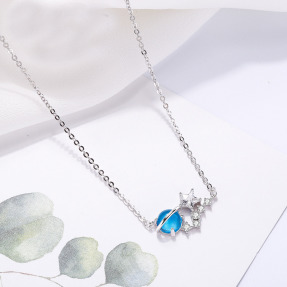 藍色寰宇星球七星閃耀純銀項鍊
