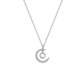 925純銀沐光上弦月白金項鍊