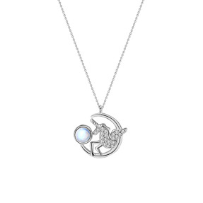 925純銀弦月獨角獸白金項鍊