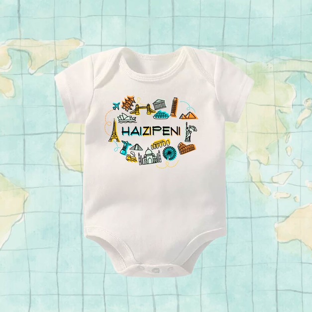 世界地標包屁衣-短袖-白