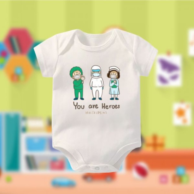 醫護人員是我們的英雄 包屁衣-短袖-白