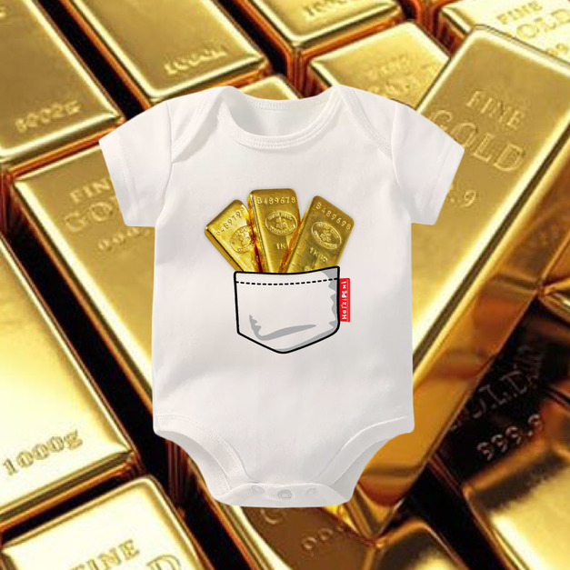 金條滿袋 短袖包屁衣 閃亮白