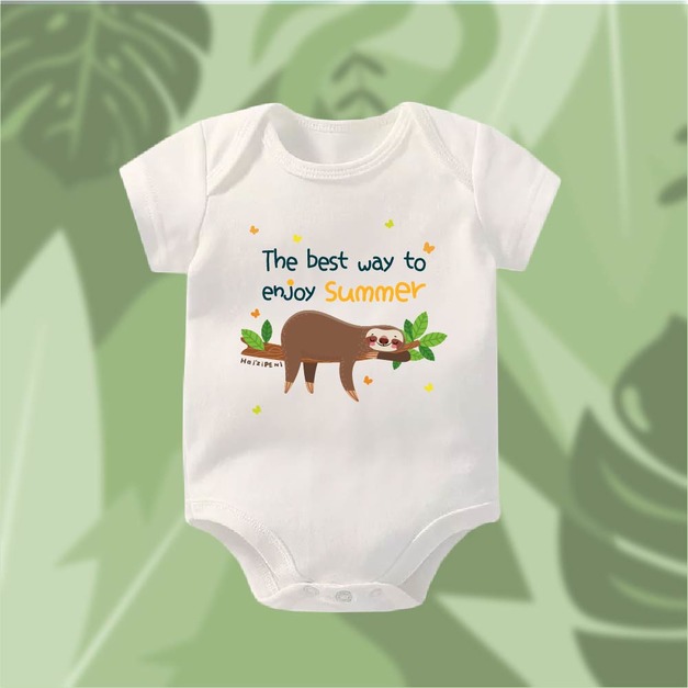 超讚樹懶假期 包屁衣-短袖-白