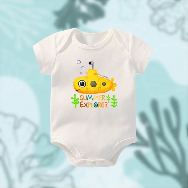 黃色潛水艇 包屁衣-短袖-白