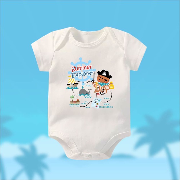 章魚哥藏寶圖 包屁衣-短袖-白