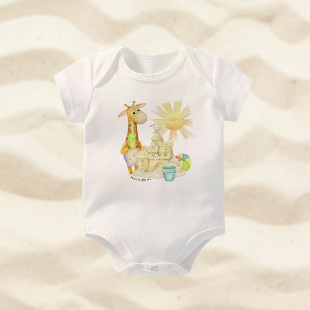 長頸鹿堆砂堡 包屁衣-短袖-白