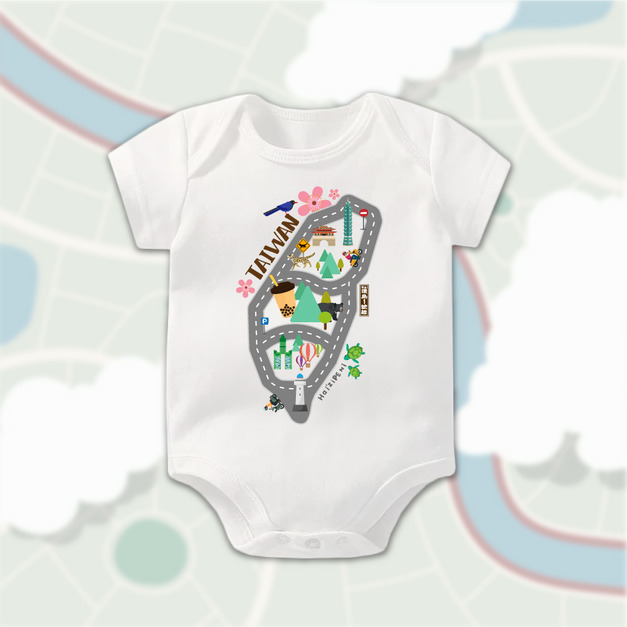 台灣環島賽車軌道地圖 短袖包屁衣