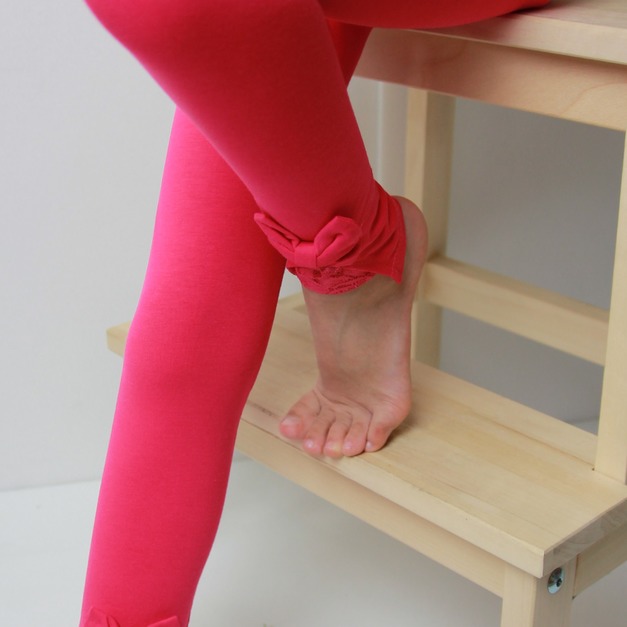 蝴蝶結拼接蕾絲內搭褲-桃紅