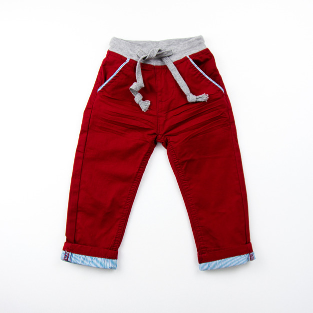 棉質可反摺休閒褲-紅