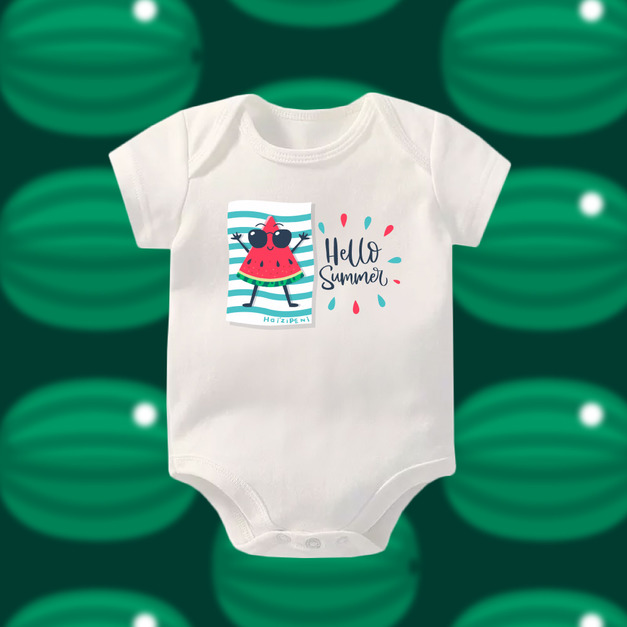 西瓜哥躺沙灘 包屁衣-短袖-白