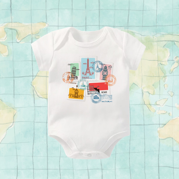 旅行集郵包屁衣-短袖-白