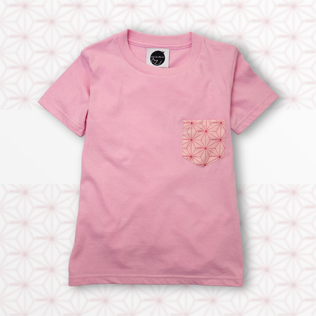 日本傳統紋樣T恤-[麻葉-粉紅]-櫻-童