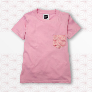 日本傳統紋樣T恤-[麻葉-粉紅]-櫻-童