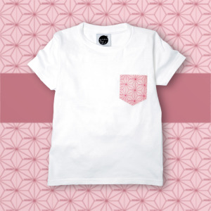 日本傳統紋樣T恤-[麻葉-粉紅]-白-童