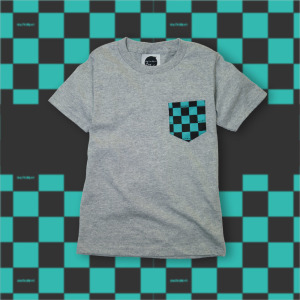 日本傳統紋樣T恤-[市松-湖綠配黑]-灰-童