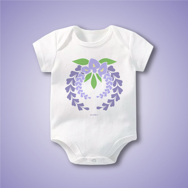 日本傳統紋樣-紫藤花環-短袖包屁衣