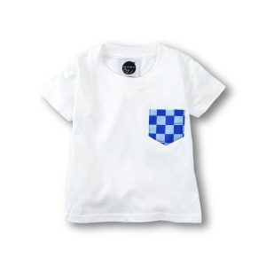 日本傳統紋樣T恤-[市松-經典藍]-白-童