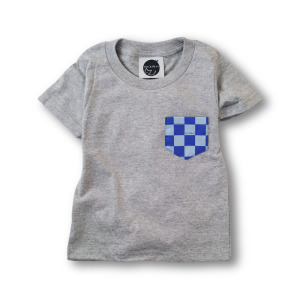 日本傳統紋樣T恤-[市松-經典藍]-灰-童