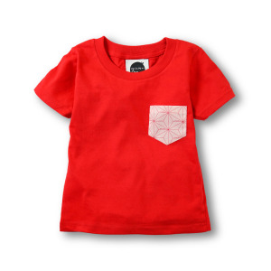 日本傳統紋樣T恤-[麻葉-粉紅]-紅-童