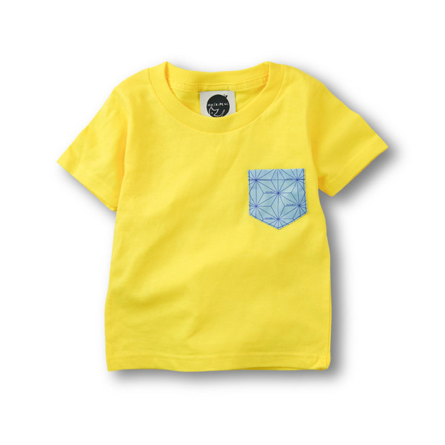 日本傳統紋樣T恤-[麻葉-水藍]-黃-童