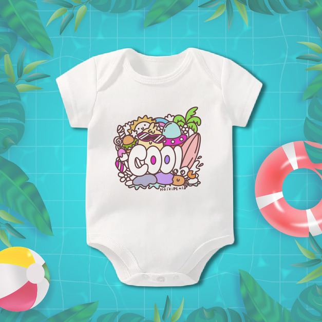 超COOL海灘 短袖包屁衣